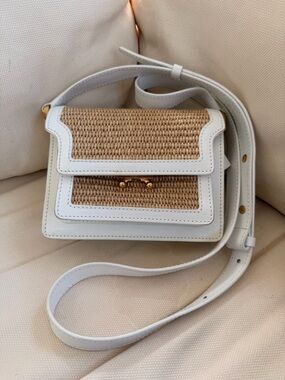 Marni Mini Trunk Bag - Woven Raffia & White Leather